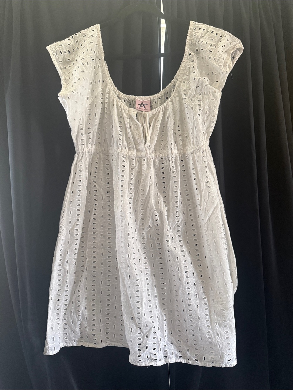 Vintage Y2K White Eyelet Boho Mini Dress